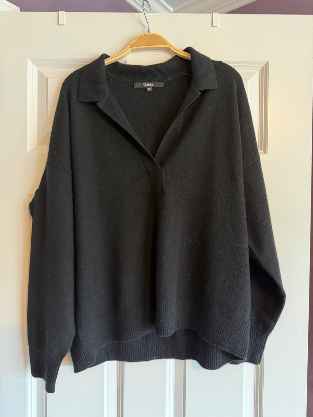 Quince Mongolian Cashmere Polo Sweater Black V-Neck